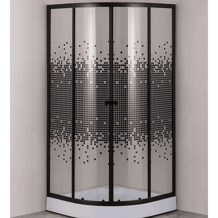 Shower Door 80x80x195 cm Curvo Mosaico Negro + Columna Ducha Circular 2