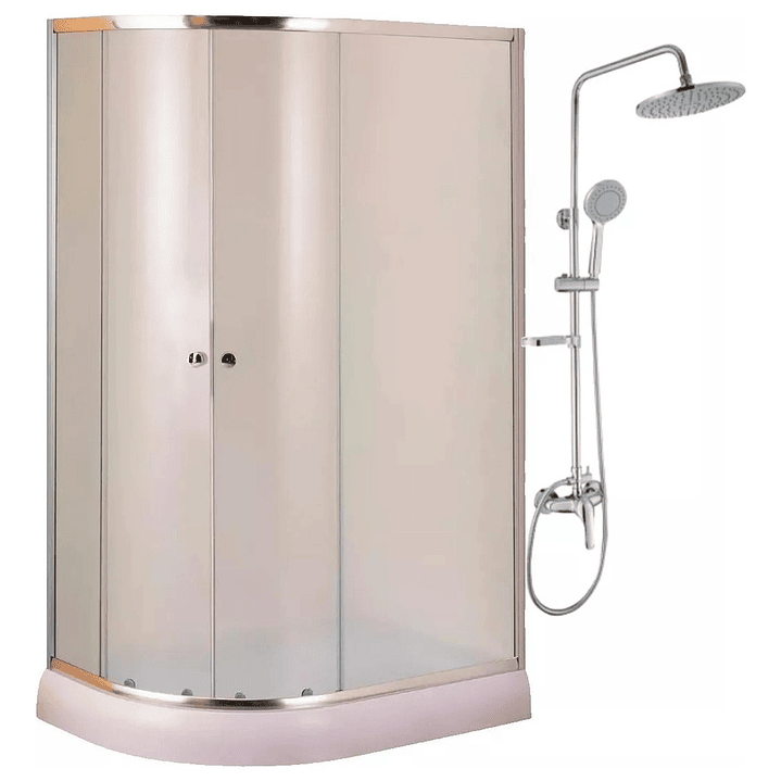 Shower Door 80x120x195 cm Curvo Derecho Empavonado + Columna Ducha Circular 1