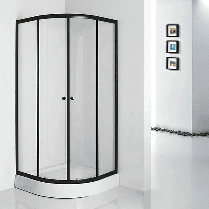 Shower Door 80x80x195 cm Curvo Transparente Negro + Columna Ducha Circular 4