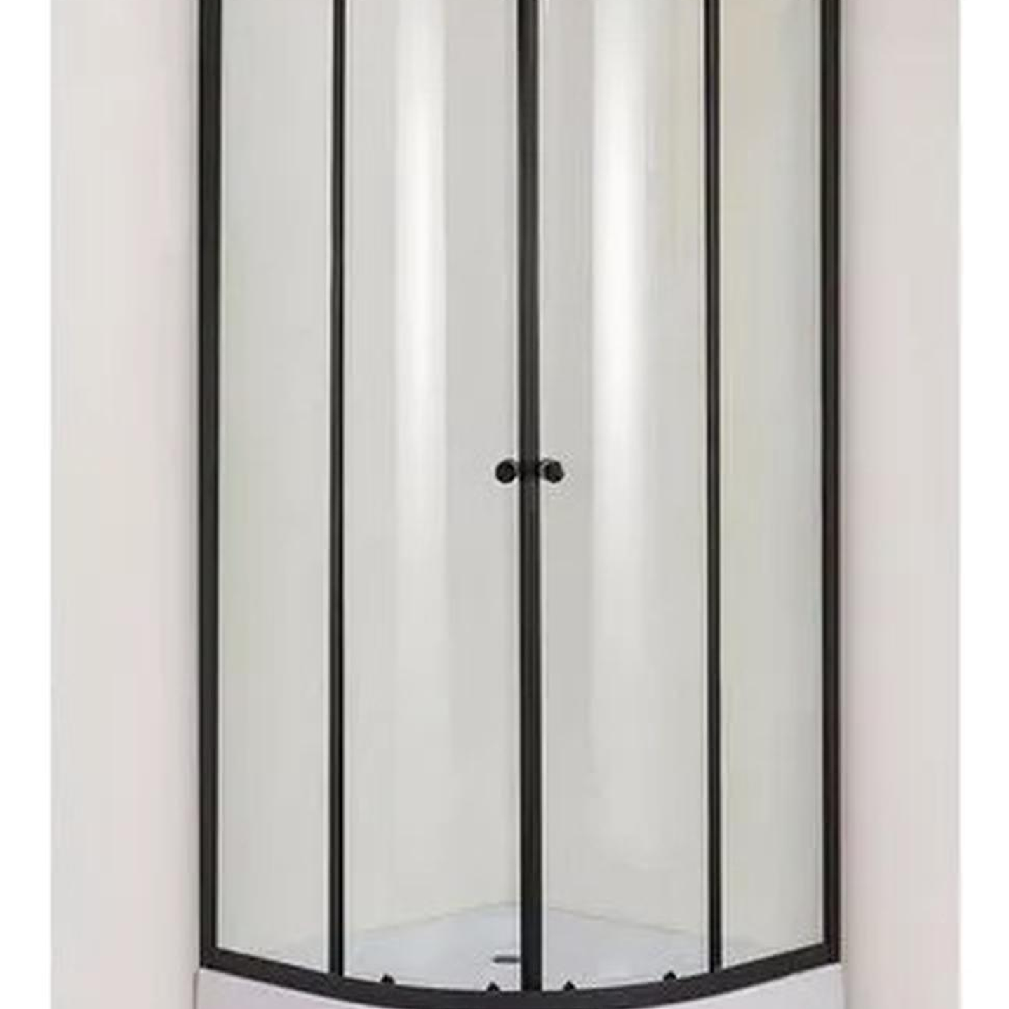 Shower Door 80x80x195 cm Curvo Transparente Negro + Columna Ducha Circular 7