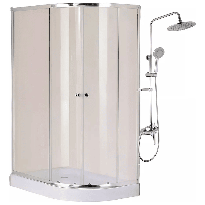 Shower Door 80x120x195 cm Curvo Izquierdo Transparente + Columna Ducha Circular 1