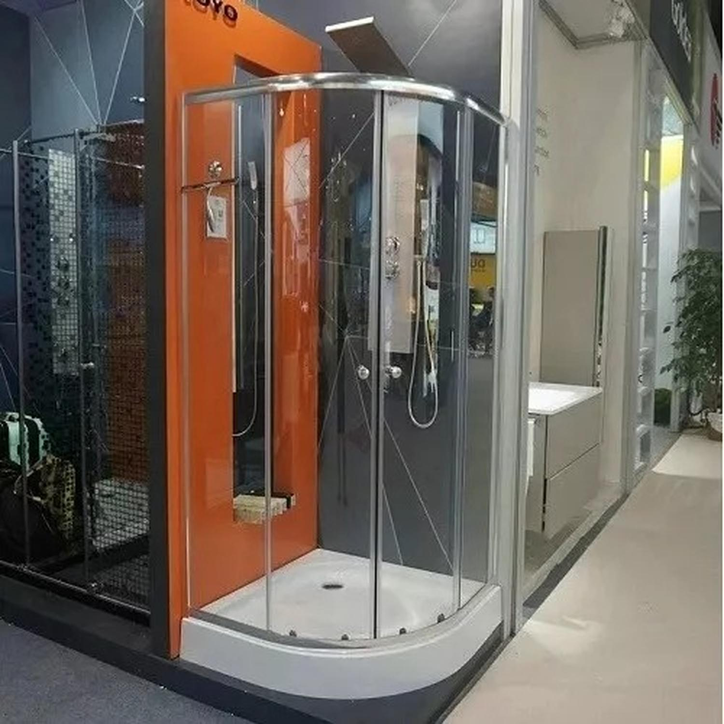 Shower Door 80x80x195 cm Curvo Transparente + Columna Ducha Rectangular 6