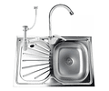 Lavaplatos Simple Sobrepuesto 80x50 cm Secador Izquierdo + Set de Desague Simple Sifon para Lavaplat