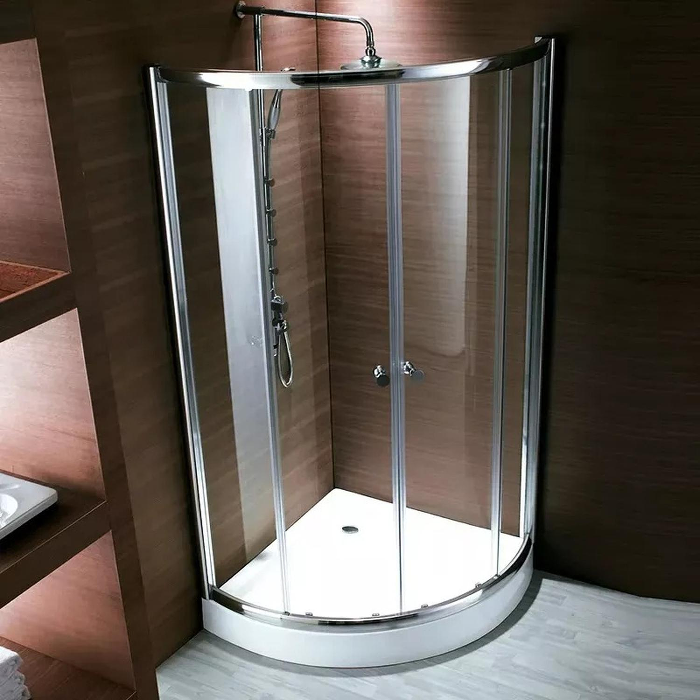 Shower Door 80x80x195 cm Curvo Transparente + Columna Ducha Circular 2