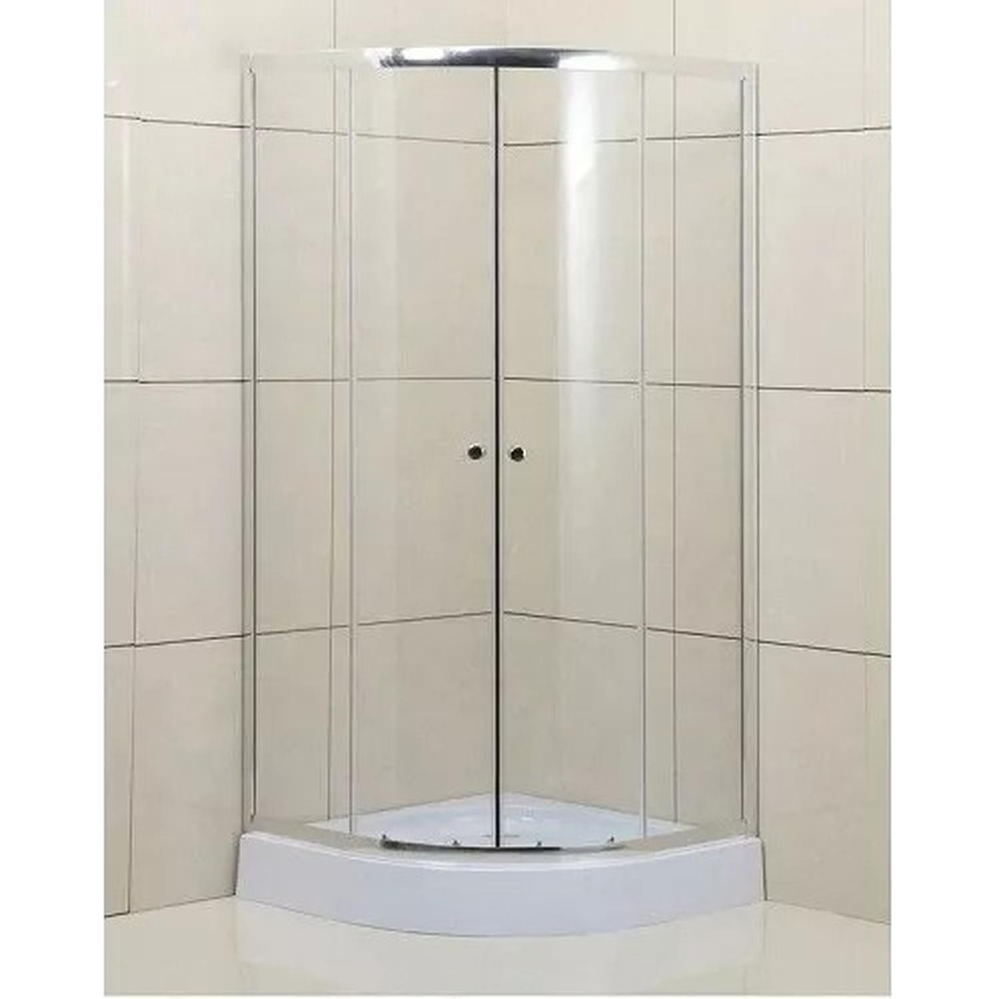 Shower Door 80x80x195 cm Curvo Transparente + Columna Ducha Circular 4