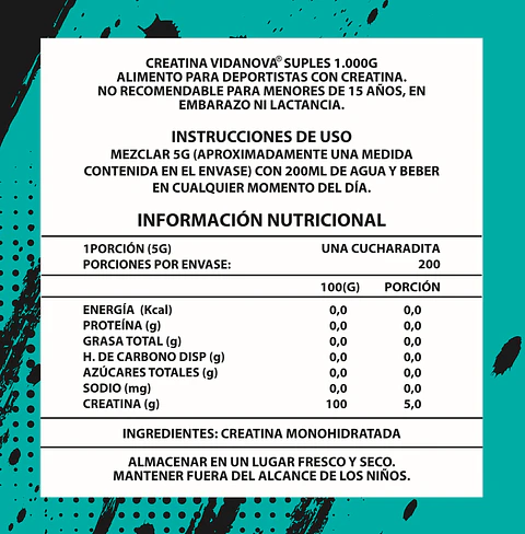 Creatina PRO Monohidratada Micronizada 1kg - Vidanova® Suples 