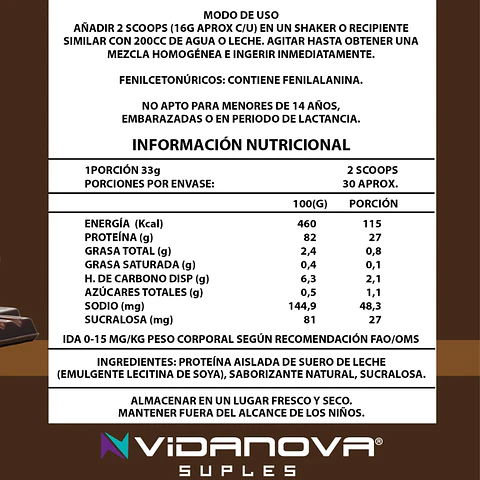 Proteína Whey Isolada 1kg - Chocolate - Vidanova® Suples