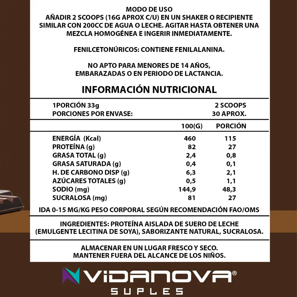 Proteína Whey Isolada 1kg - Chocolate - Vidanova® Suples 2