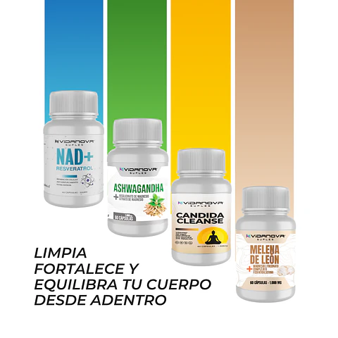 Pack Combinable | NAD+, Ashwagandha, Candida Cleanse y Melena de león | Vidanova Suples