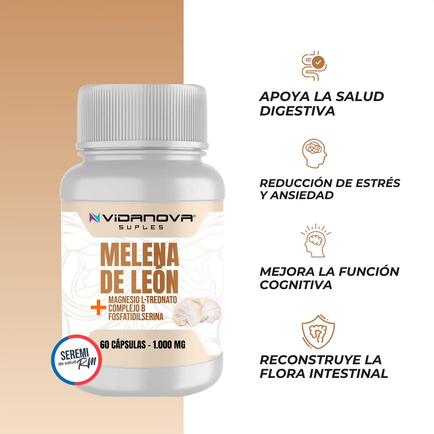 Pack Combinable | NAD+, Ashwagandha, Candida Cleanse y Melena de león | Vidanova Suples 3