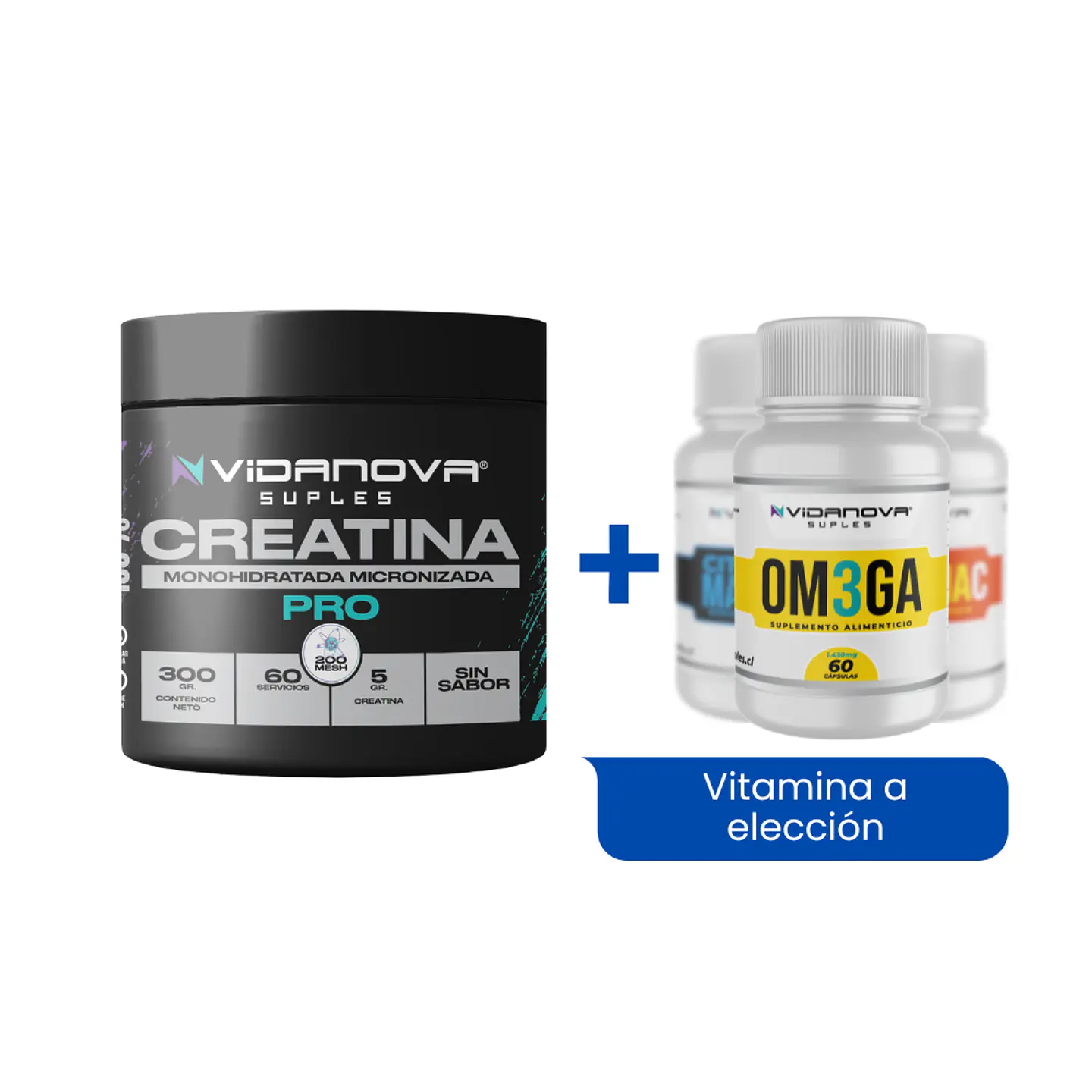 Creatina Monohidratada 300g +  Vitamina a elección 1