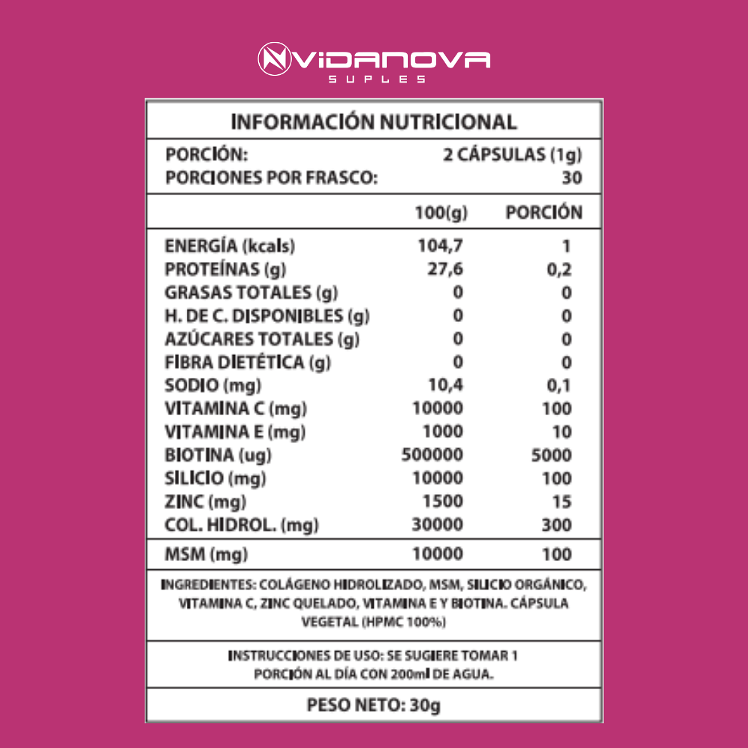 Biotina + Colágeno - Vidanova® Suples 4