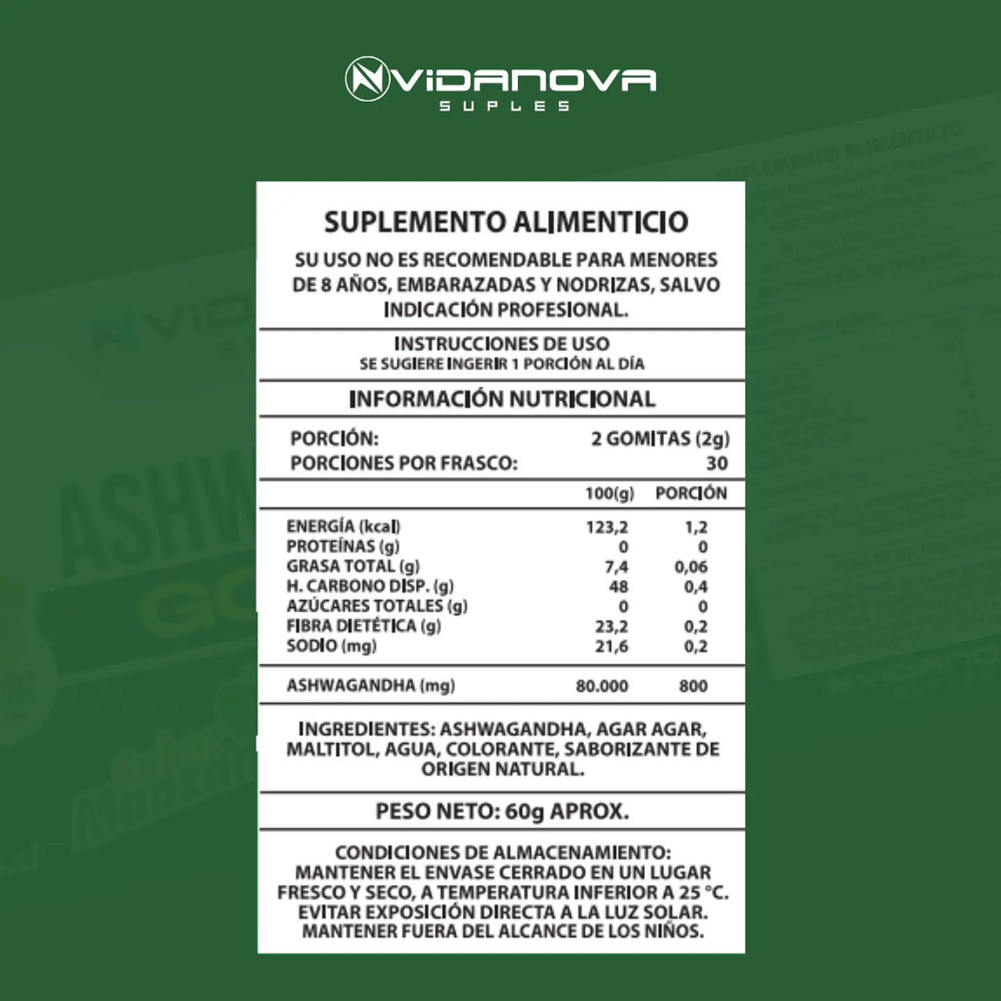 Ashwagandha Gomitas Sabor Manzana 1000mg 2