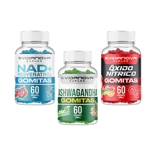 Tri-Pack Esencial: Óxido Nítrico + NAD+ Resveratrol + Ashwagandha Gomitas