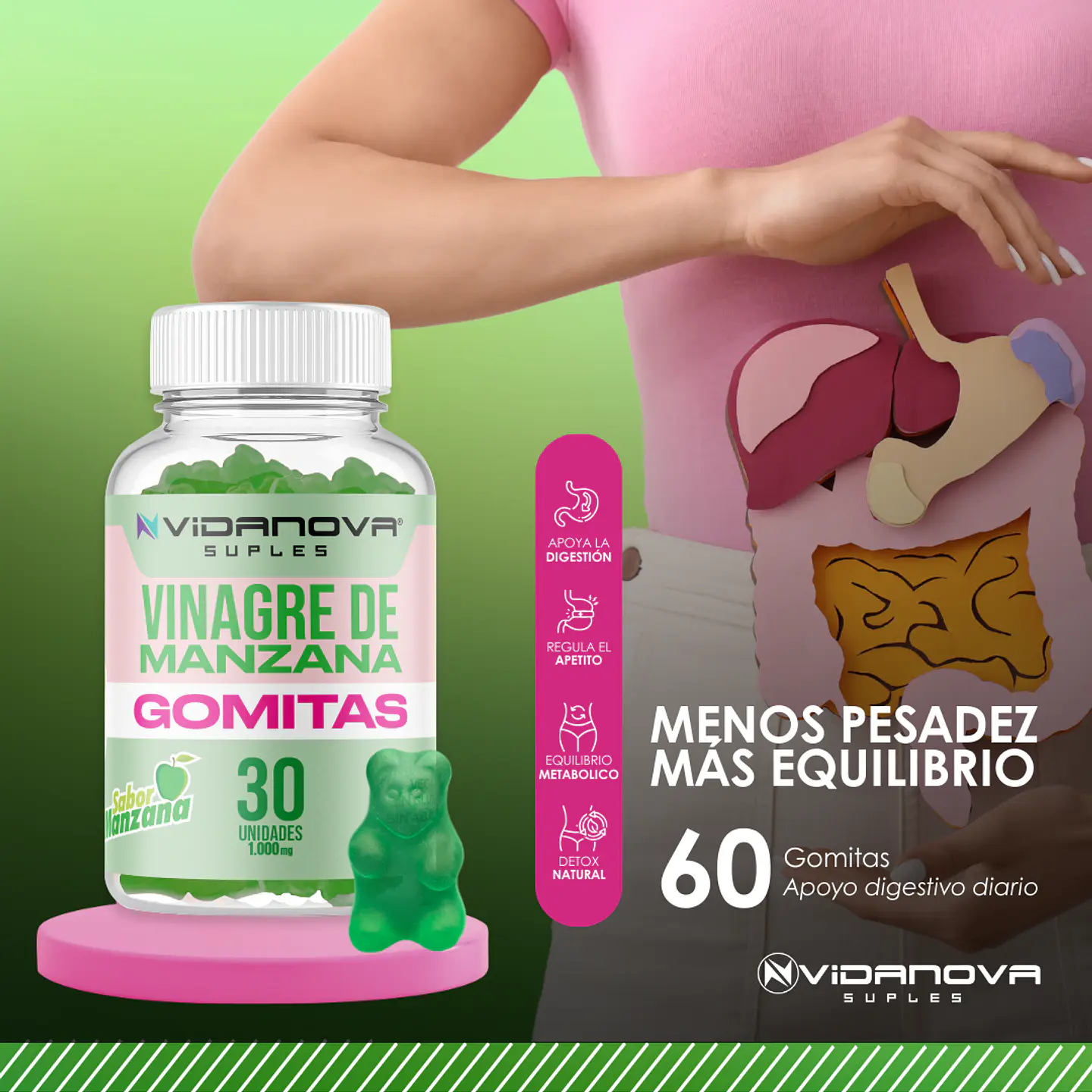 Vinagre de Manzana Gomitas Sabor Manzana 1000mg 2