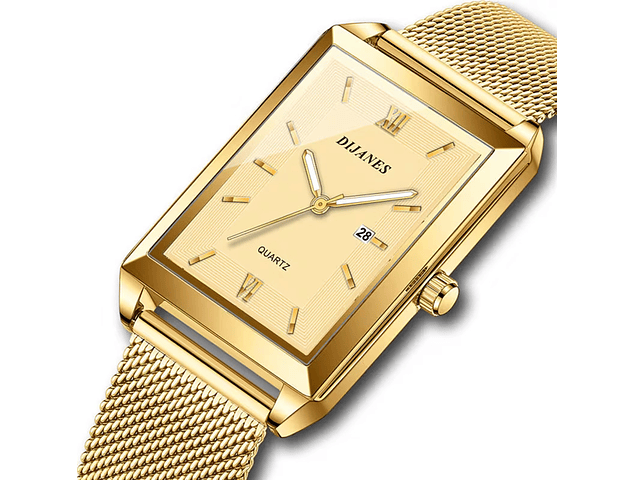 RELOJ CUADRADO DORADO , CORREA METALICA