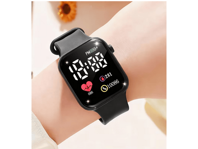 RELOJ ELECTRONICO.HORA Y FECHA. NEGRO, PULSERA DE PLASTICO CON CIERRE DE BROCHE 