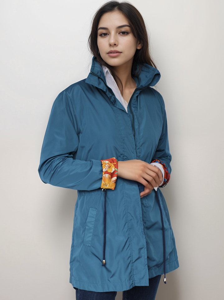 Parka Azul Petróleo Estampado 1