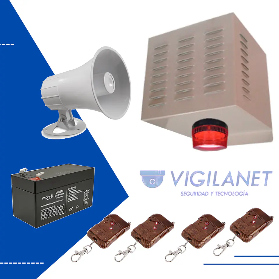 Alarma comunitaria 20W 2 Tonos + 4 Controles incluye bateria 1