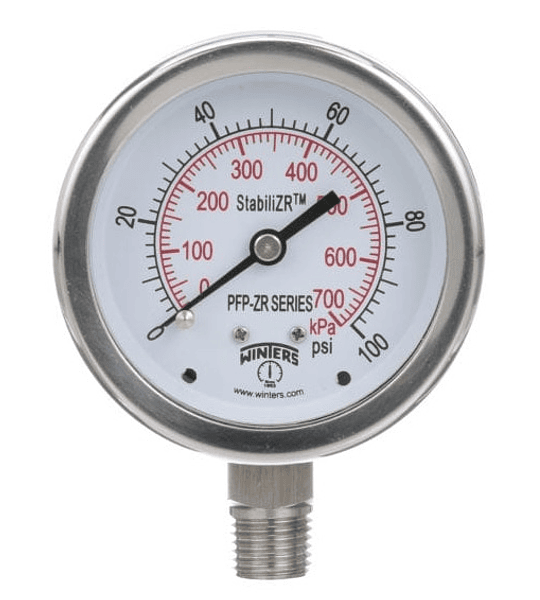 MANOMETRO WINTERS PFP/SS STABILIZR 2.5" X 1/4"NPT INF FULL INOX. ARO BAYONETA