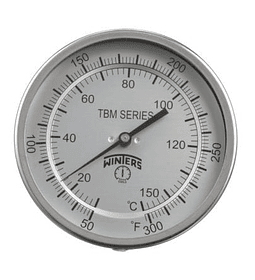 TERMOMETRO WINTERS BIMETALICO, -5 A 115ºC, DIAL 4" AJUSTABLE, BULBO 4", 1/2'' NPT