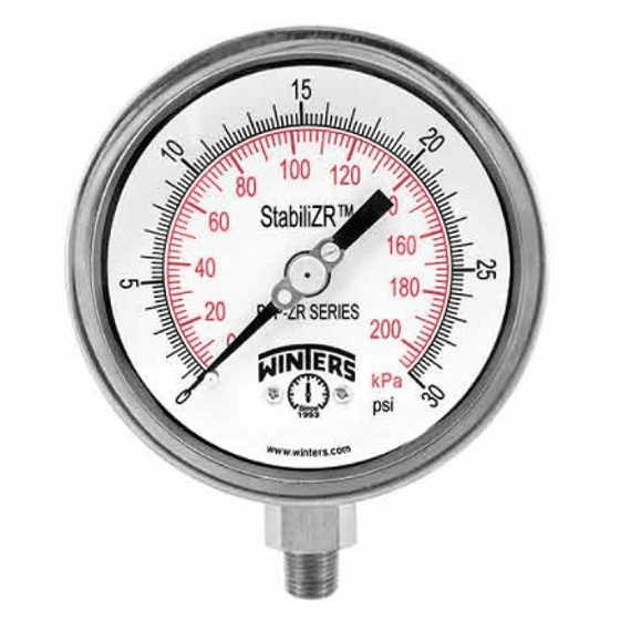 VACUOMETRO WINTERS 6" (150mm) FULL INOX, -1 A 0 BAR, CONEX 1/2" NPT INFERIOR ZR