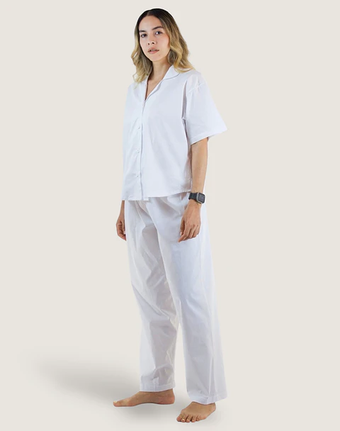 Pantalón Pijama Mujer Algodón Blanco