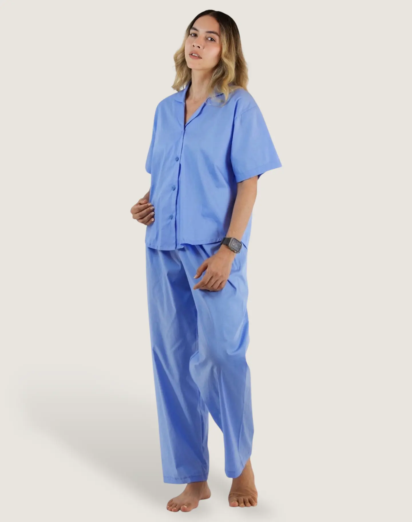 Blusa Pijama Mujer Algodón Celeste 1