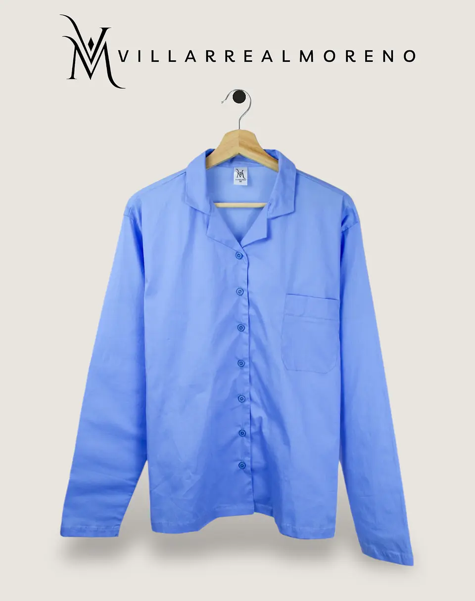 Camisa Pijama Hombre Algodón Celeste 3