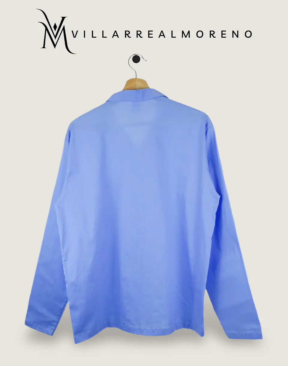 Camisa Pijama Hombre Algodón Celeste 4
