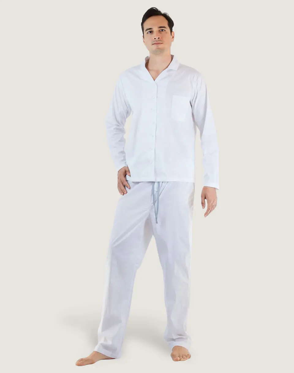 Camisa Pijama Hombre Algodón Blanca 1