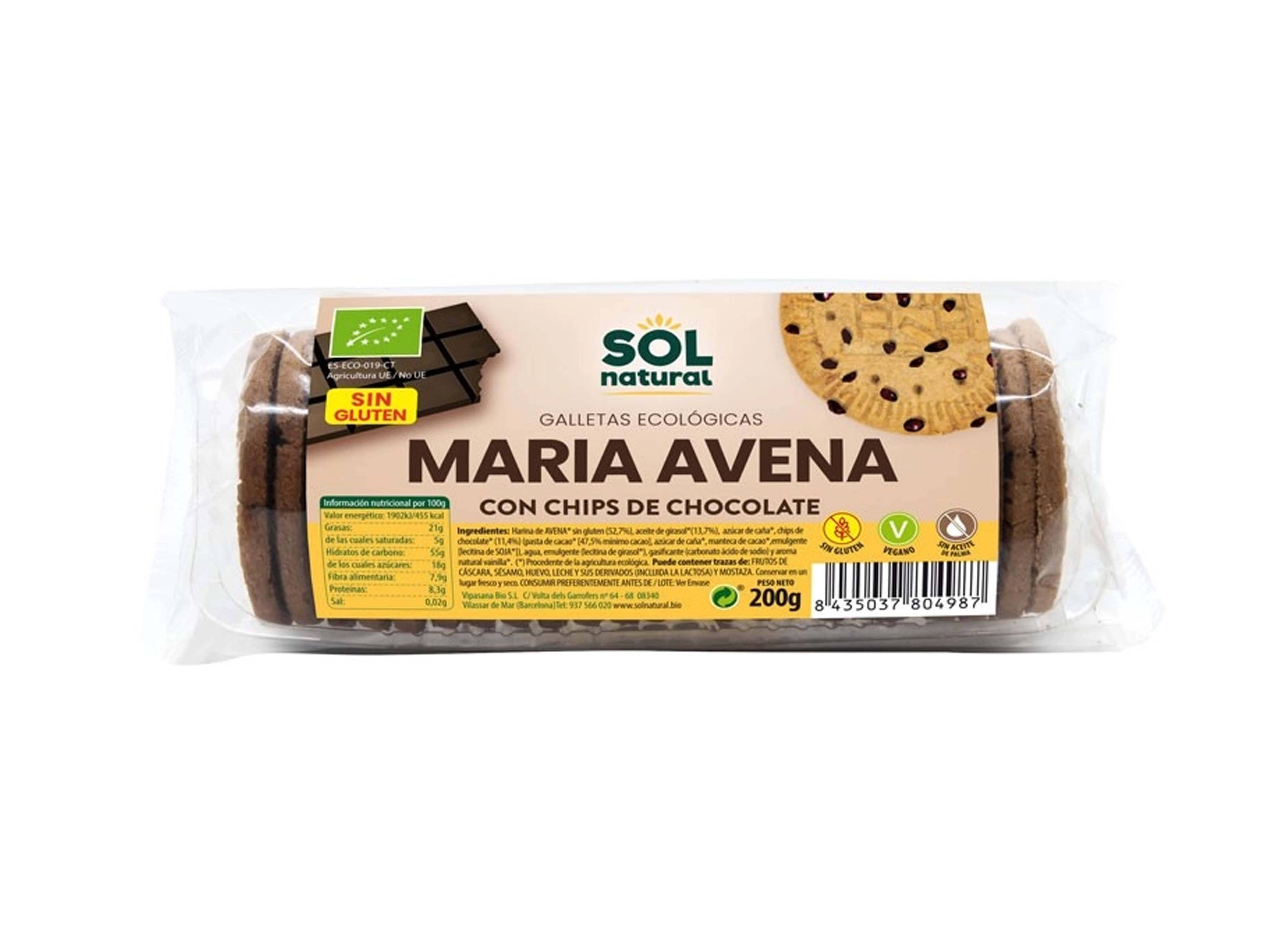 Oatmeal Maria Cookies with Gluten-Free Chocolate Chips BIO 200g 1