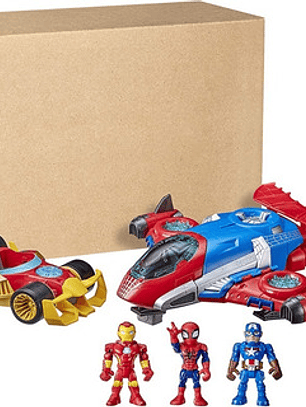 Marvel Super Hero Adventure Avengers 3 Figuras Y 3 Vehiculos