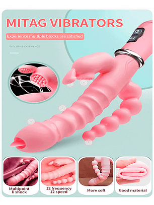 Consolador 3 En 1 Conejo Vibrador Impermeable Carga Usb