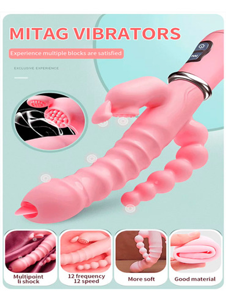 Consolador 3 En 1 Conejo Vibrador Impermeable Carga Usb 2
