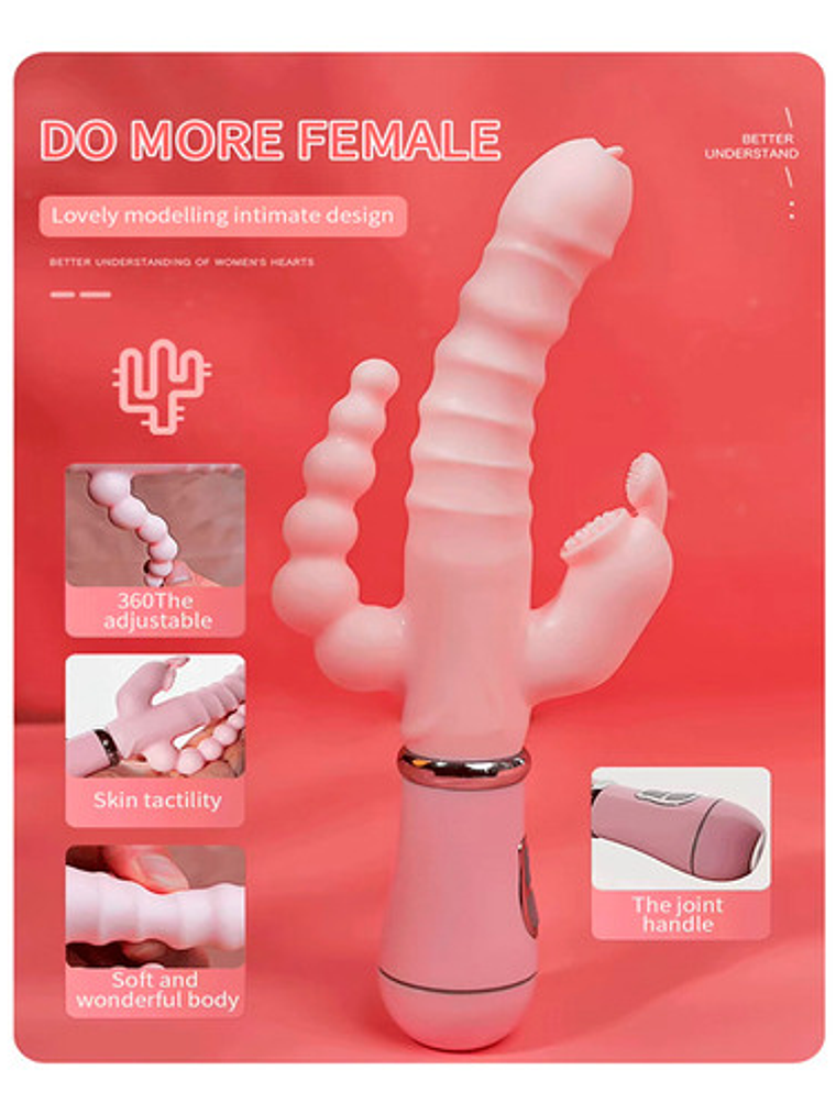 Consolador 3 En 1 Conejo Vibrador Impermeable Carga Usb 4