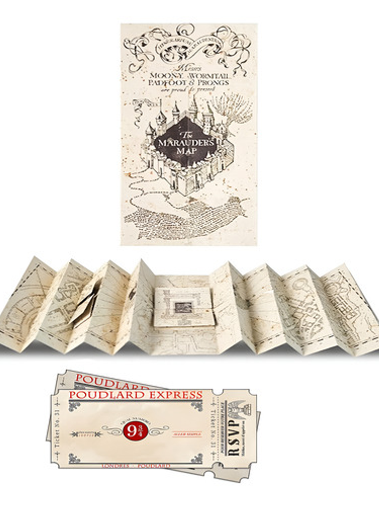 Mapa Merodeador Harry Potter Pequeño + Boleto Tren Hogwarts 1