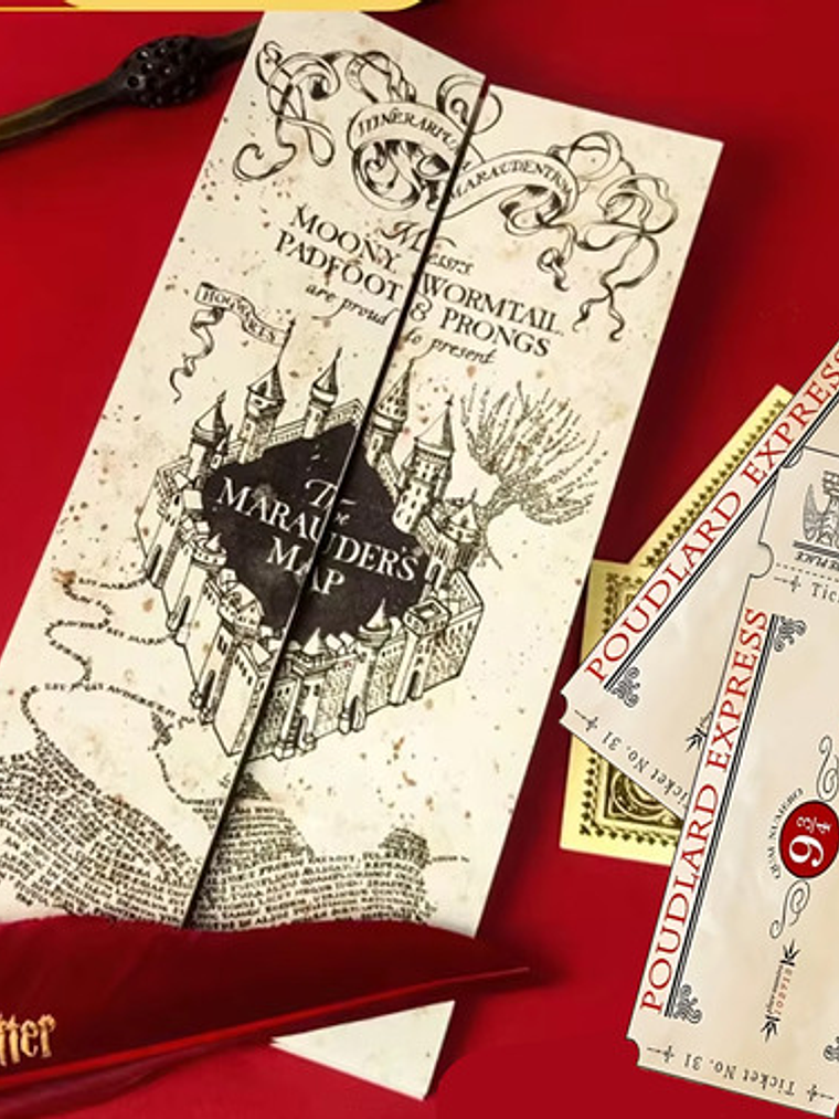 Mapa Merodeador Harry Potter Pequeño + Boleto Tren Hogwarts 3