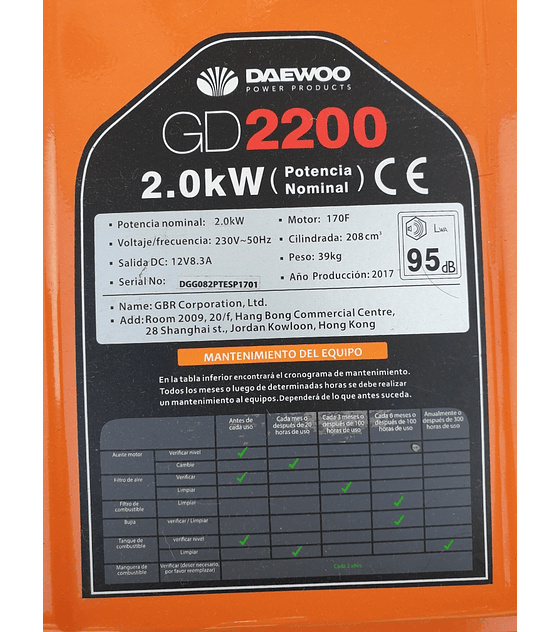 Gerador Daewoo GD2200 2000W