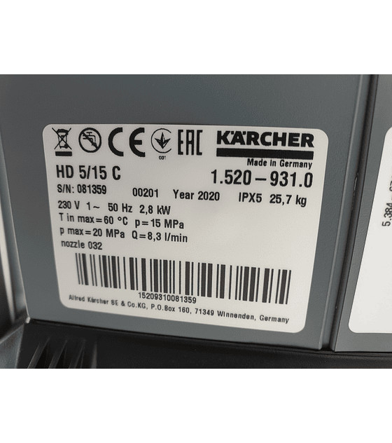 Lavadora KARCHER HD 5/15 C PLUS 200Bar PROF