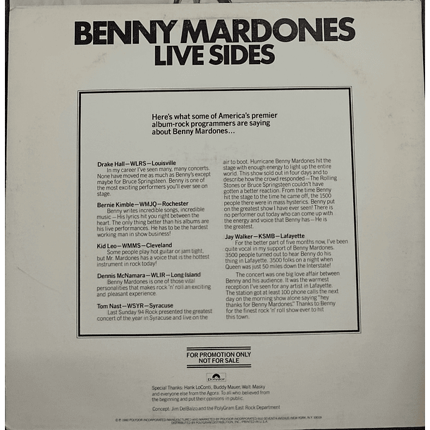 Benny Mardones - Live Sides 2