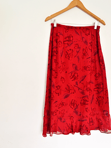 Falda midi roja floral