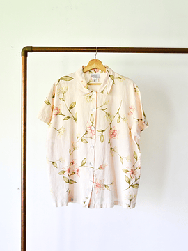 Camisa marfil lino floral