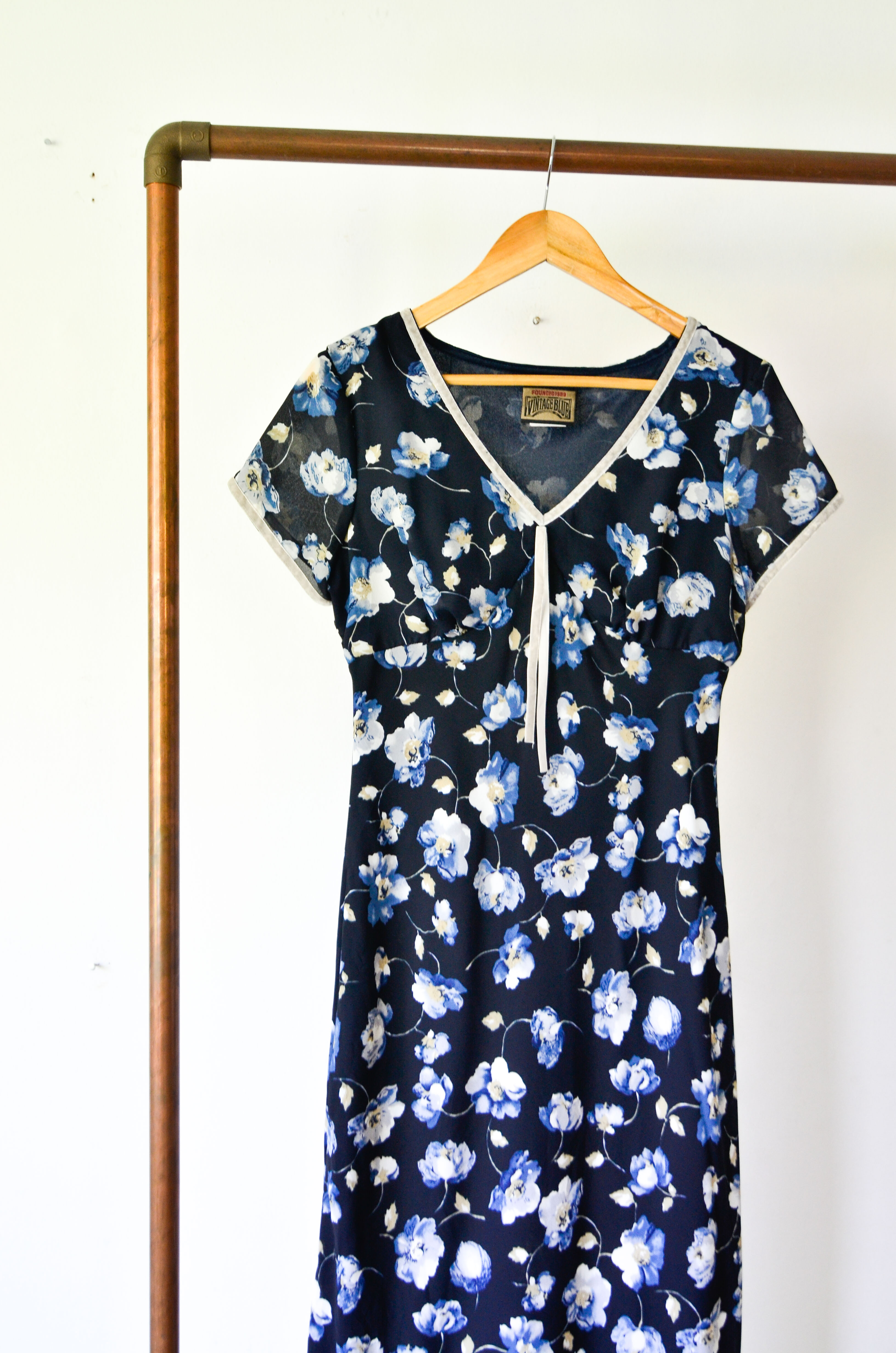 Maxi vestido blue floral 90s