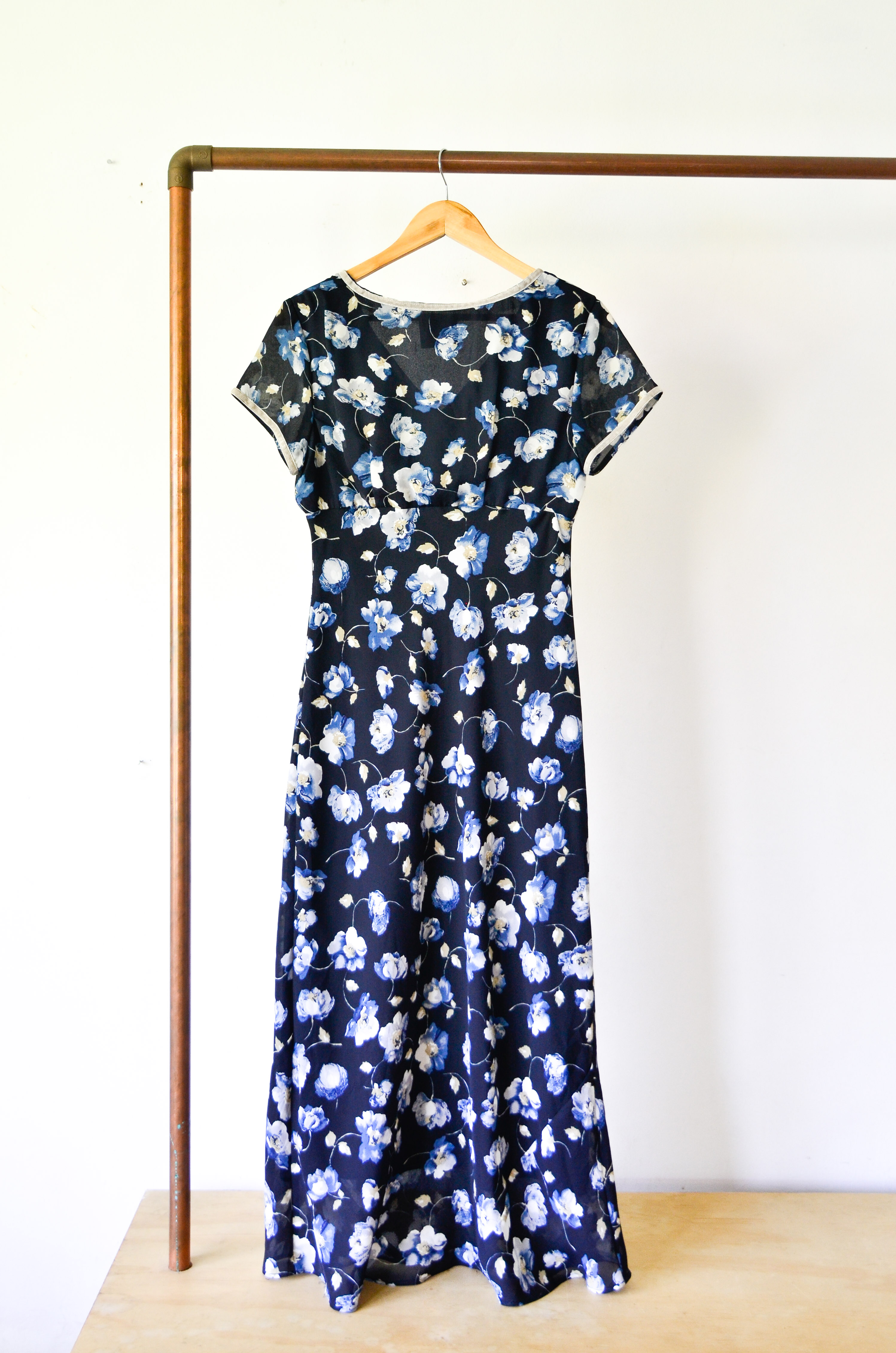 Maxi vestido blue floral 90s