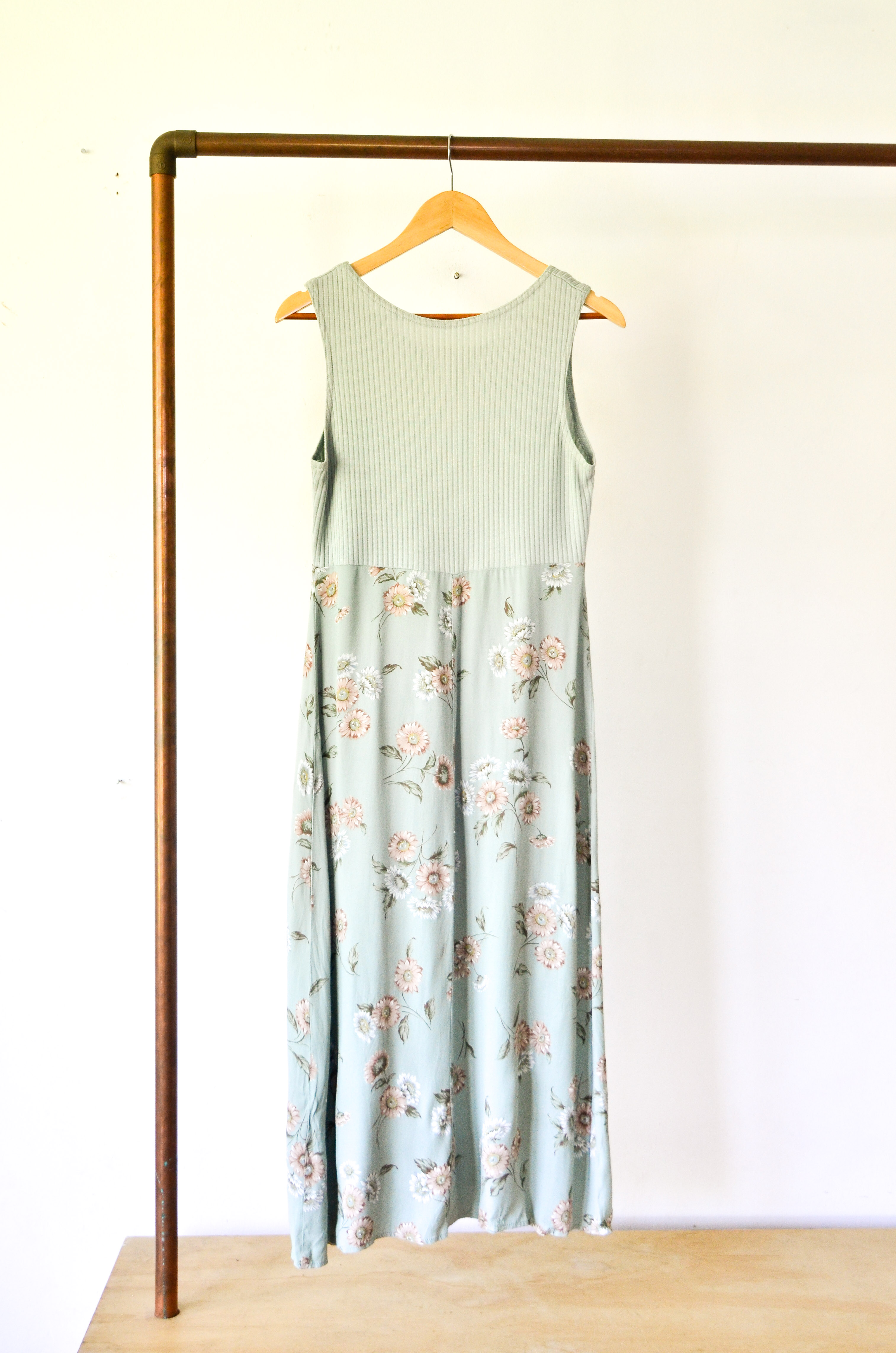 Vestido green floral 90s