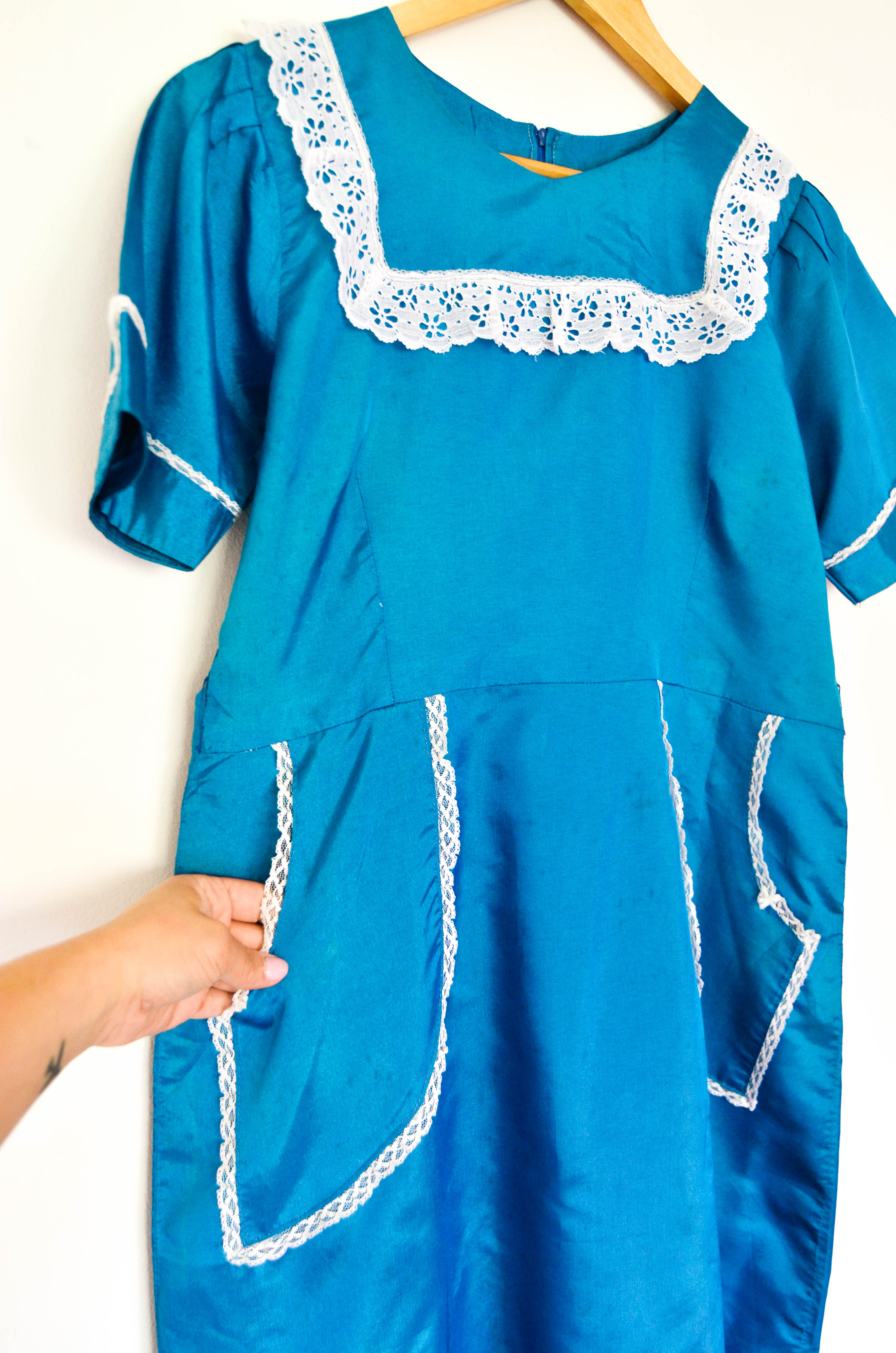 Vestido turquesa blonda vintage