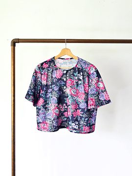 Blusa navy floral 80s reworked