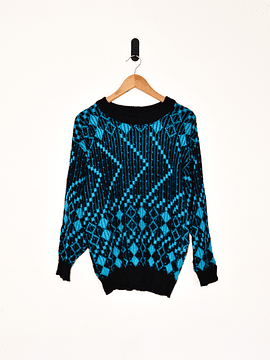 Sweater 80s turquesa & negro