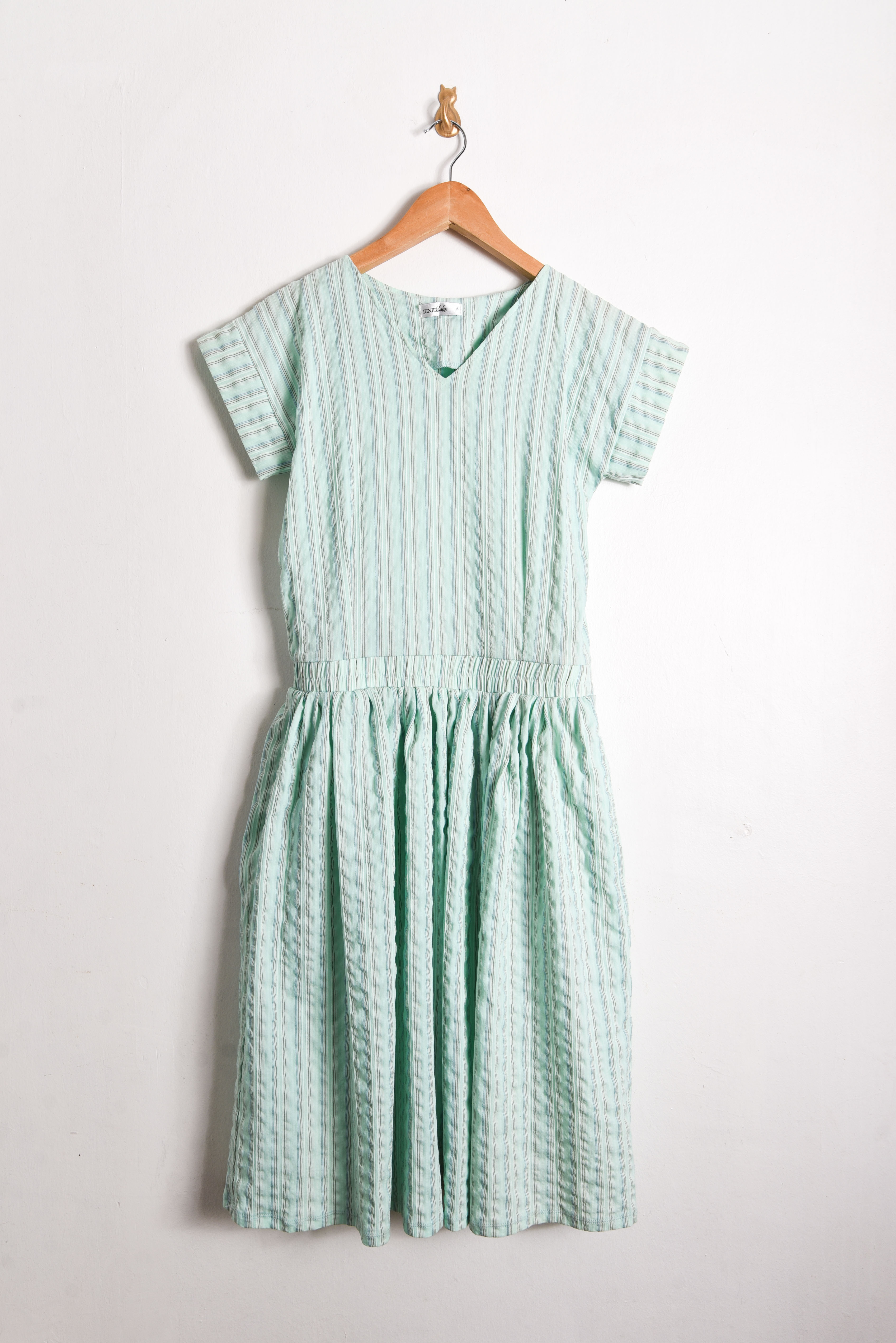 Vestido verde pastel rayado bambula